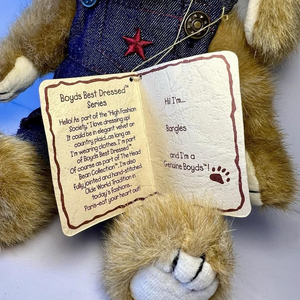 Boyds Bears BANGLES Style# 904443‎ Puppy Plush Blue Denim Coveralls Patriotic